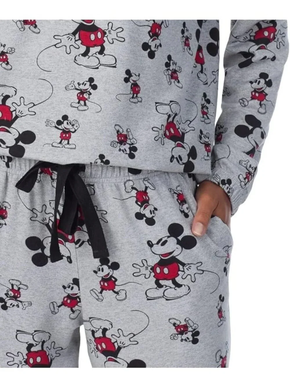 Disney Mickey Mouse Womens Pajama Set L 12-14 Gray Fleece Jogger Lounge NWT
